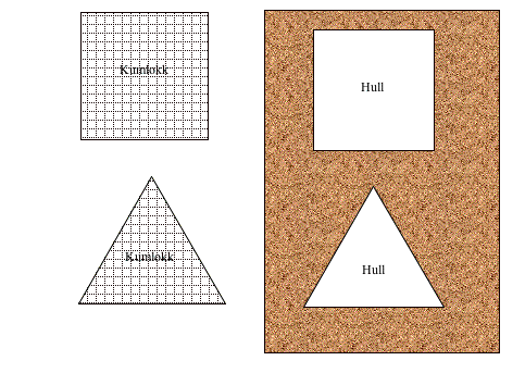 kvadratisk og triangulært kumlokk med tilsvarende hull i bakken